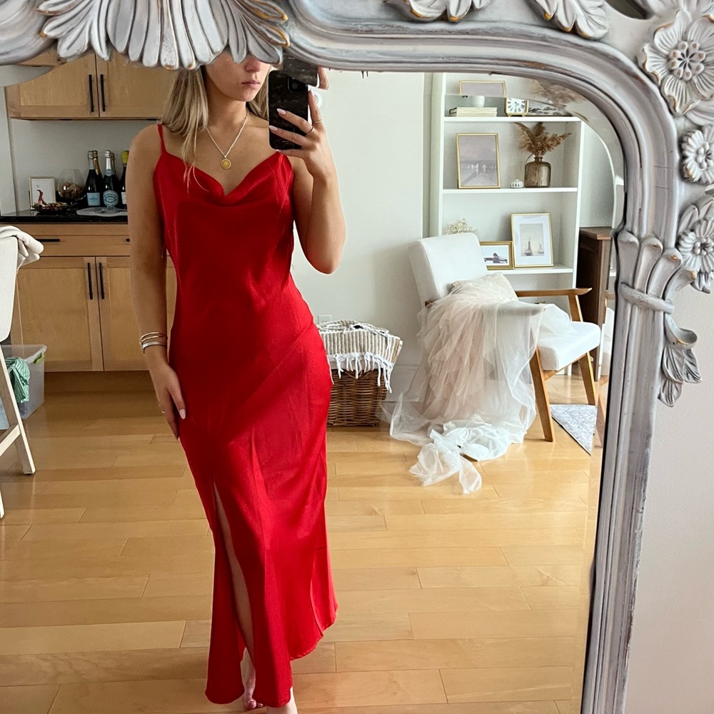 red satin maxi